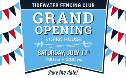 Tidewater Fencing Club's Grand Opening Celebration and Open House will be July 11, 2015.