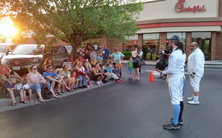 A fencing demonstration as part of Chik-Fil-A's knight-themed family night.