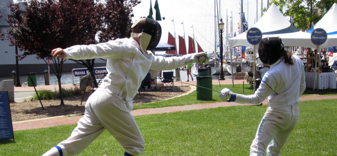A flèche at the fencing demonstrations at OpSail 2012.